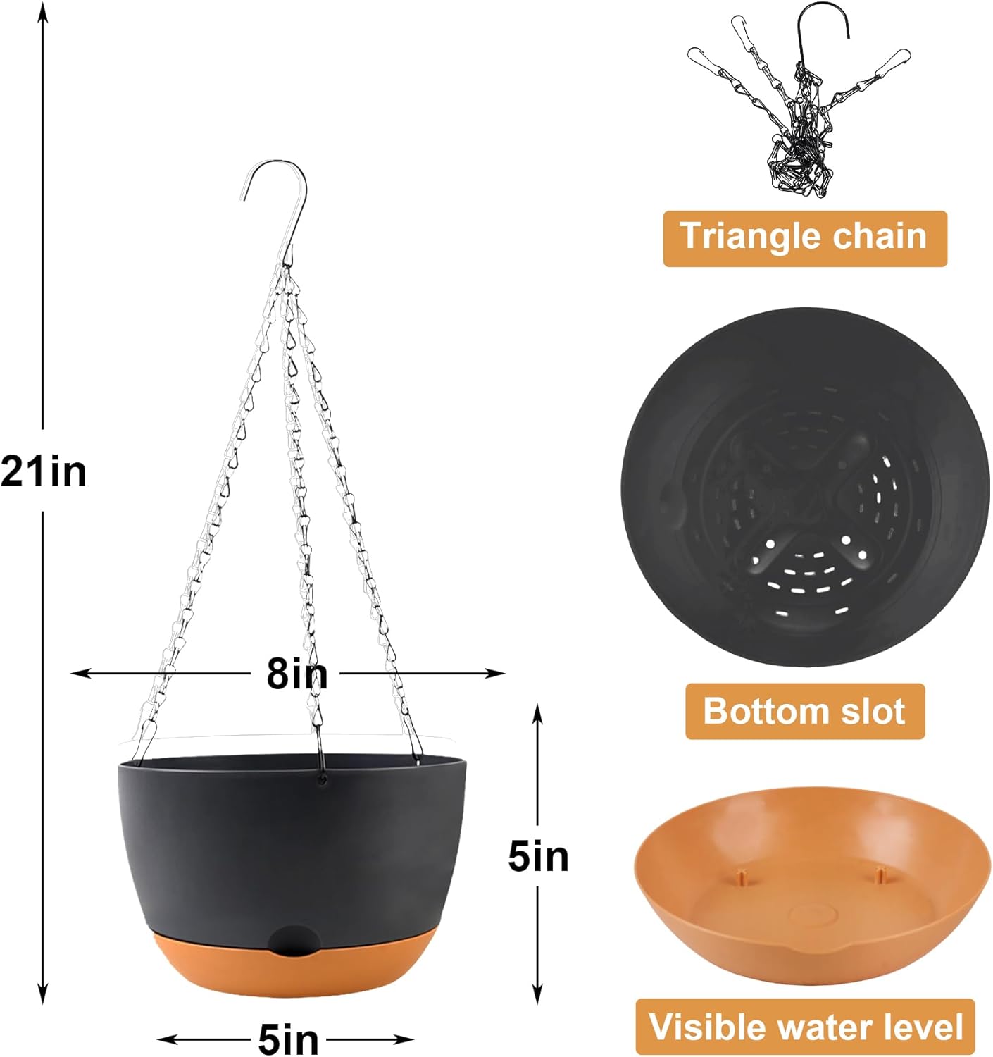 4 Pack Plastic Hanging pots for Plants Indoor,8 Inch Plant Pot Indoor Outdoor Hanging