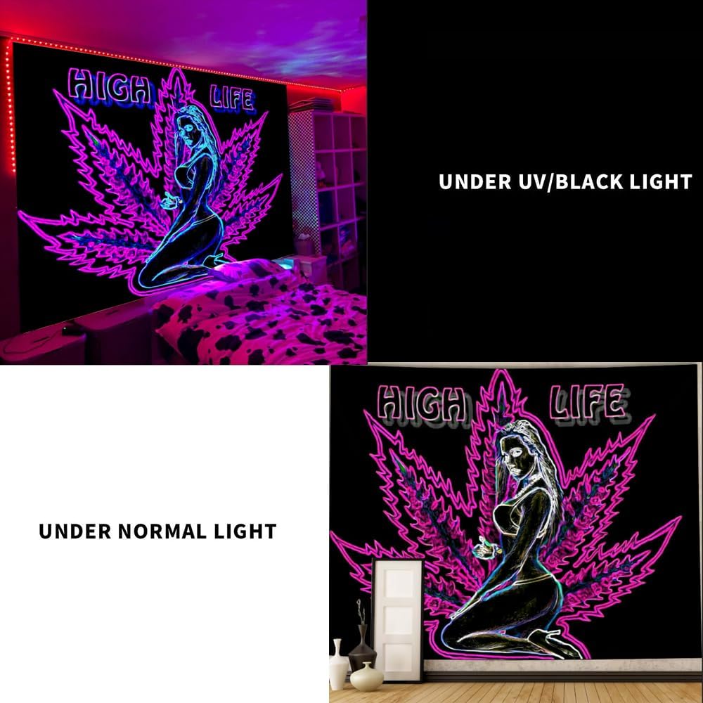 ADDWel Blacklight Tapestry for Bedroom, Tapestry Glow In The Dark, UV Reactive Black Light Posters