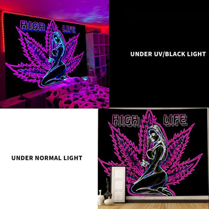 ADDWel Blacklight Tapestry for Bedroom, Tapestry Glow In The Dark, UV Reactive Black Light Posters
