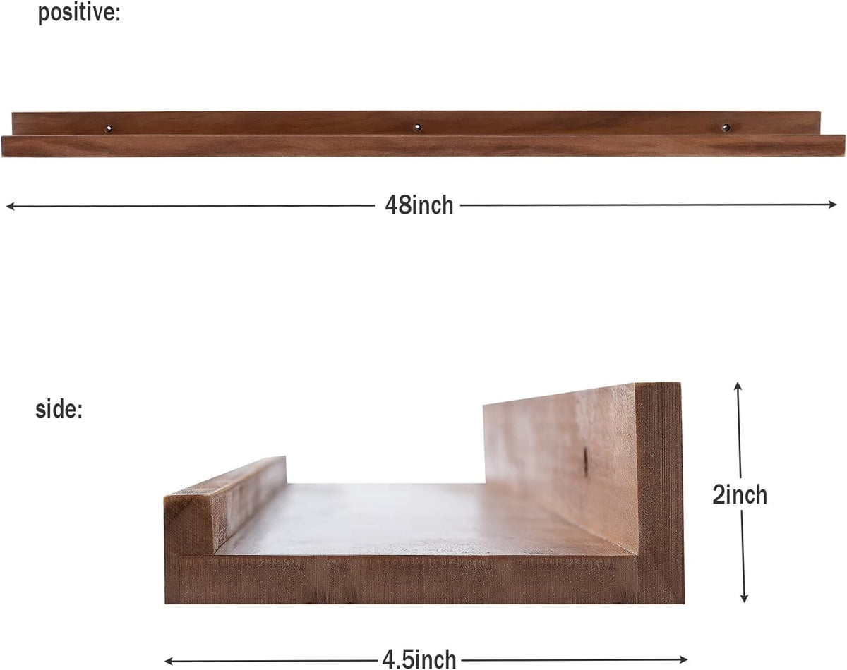 AZSKY 48 Inch Long Floating Shelves Wall Mounted Light Walnut Narrow Photo Picture Ledge Shelves