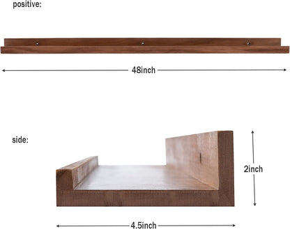 AZSKY 48 Inch Long Floating Shelves Wall Mounted Light Walnut Narrow Photo Picture Ledge Shelves