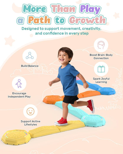 Holyton Music Light Up Balance Beam and Toddler Stepping Stones 13 Pieces, Non-Slip Plastic Balance