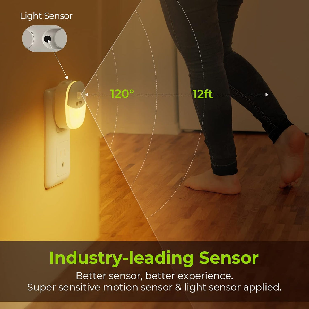AUVON Plug in Night Light with Motion Sensor and Dusk to Dawn Sensor, Mini Warm White LED