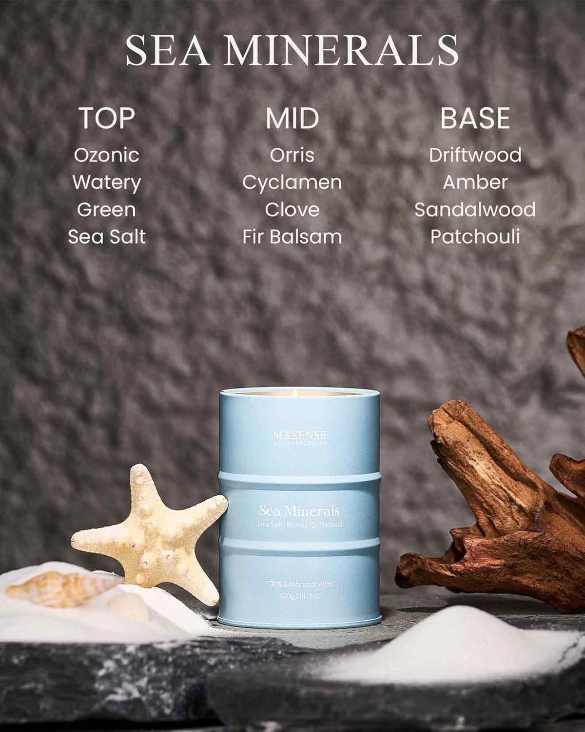 M&SENSE Sea Minerals Scented Candles Ocean, Aromatherapy Summer Candle for Stress Relief Meditation