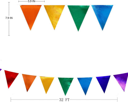 Rainbow Party Decorations Colorful Metallic Fabric Triangle Pennant Banner Flag Bunting Garland for