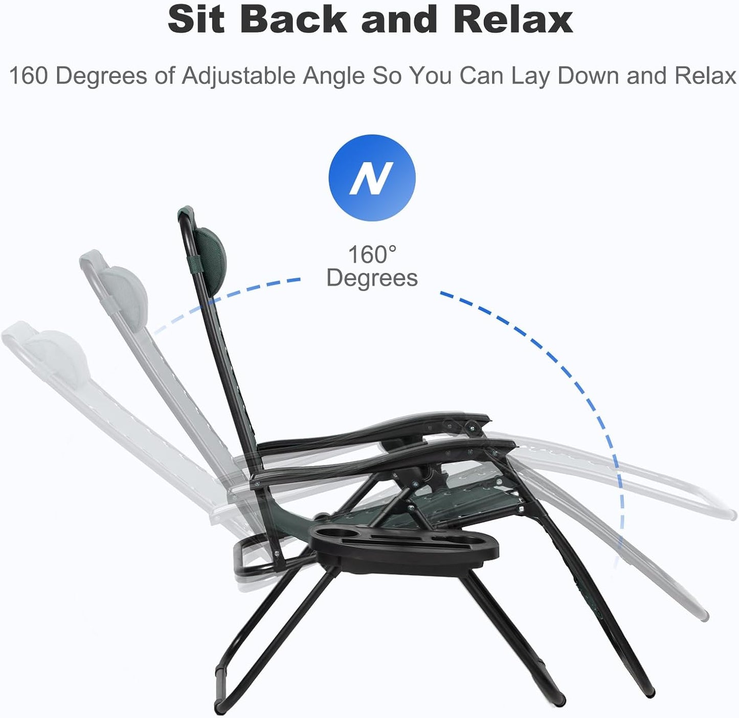 Nazhura Set of 2 Relaxing Recliners Patio Chairs Adjustable Steel Mesh Zero Gravity Lounge Chair