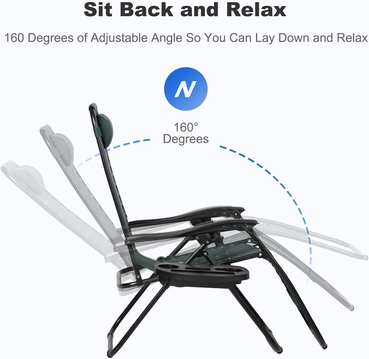 Nazhura Set of 2 Relaxing Recliners Patio Chairs Adjustable Steel Mesh Zero Gravity Lounge Chair