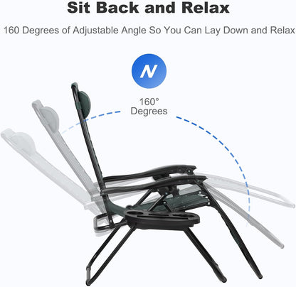 Nazhura Set of 2 Relaxing Recliners Patio Chairs Adjustable Steel Mesh Zero Gravity Lounge Chair