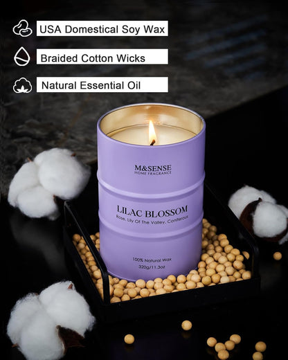 M&SENSE Lilac Blossom Soy Candles for Home Scented, 11.3oz 70 Hour Long Burning Aromatherapy Candle