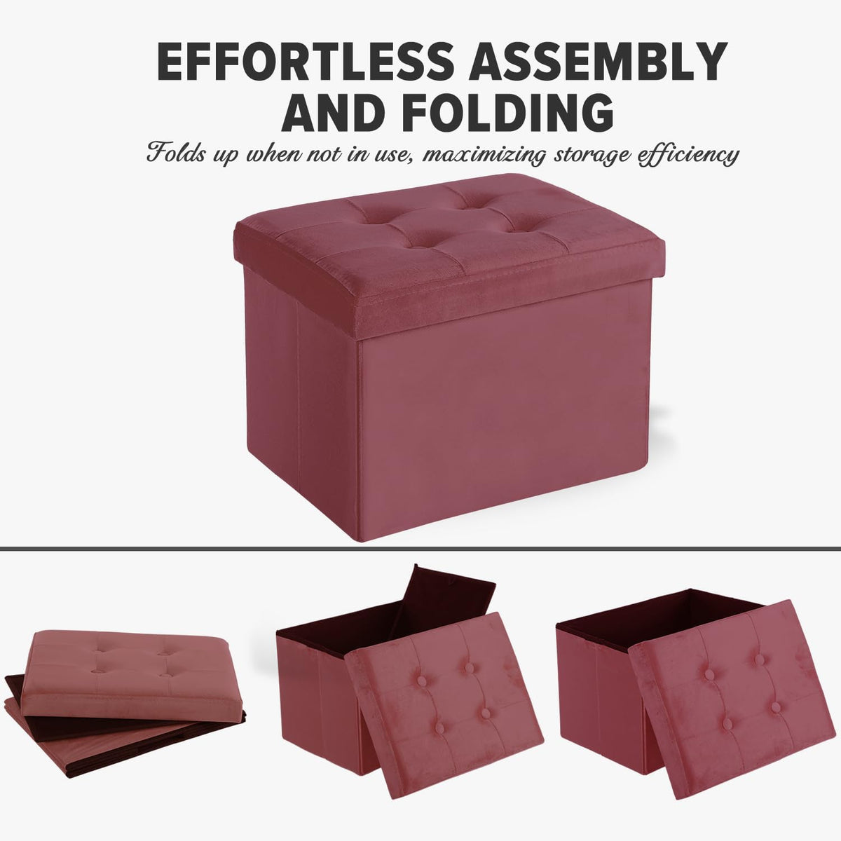 LINMAGCO Storage Ottoman Folding Foot Stool Velvet Footrest with Padded Modern Ottoman with Storage