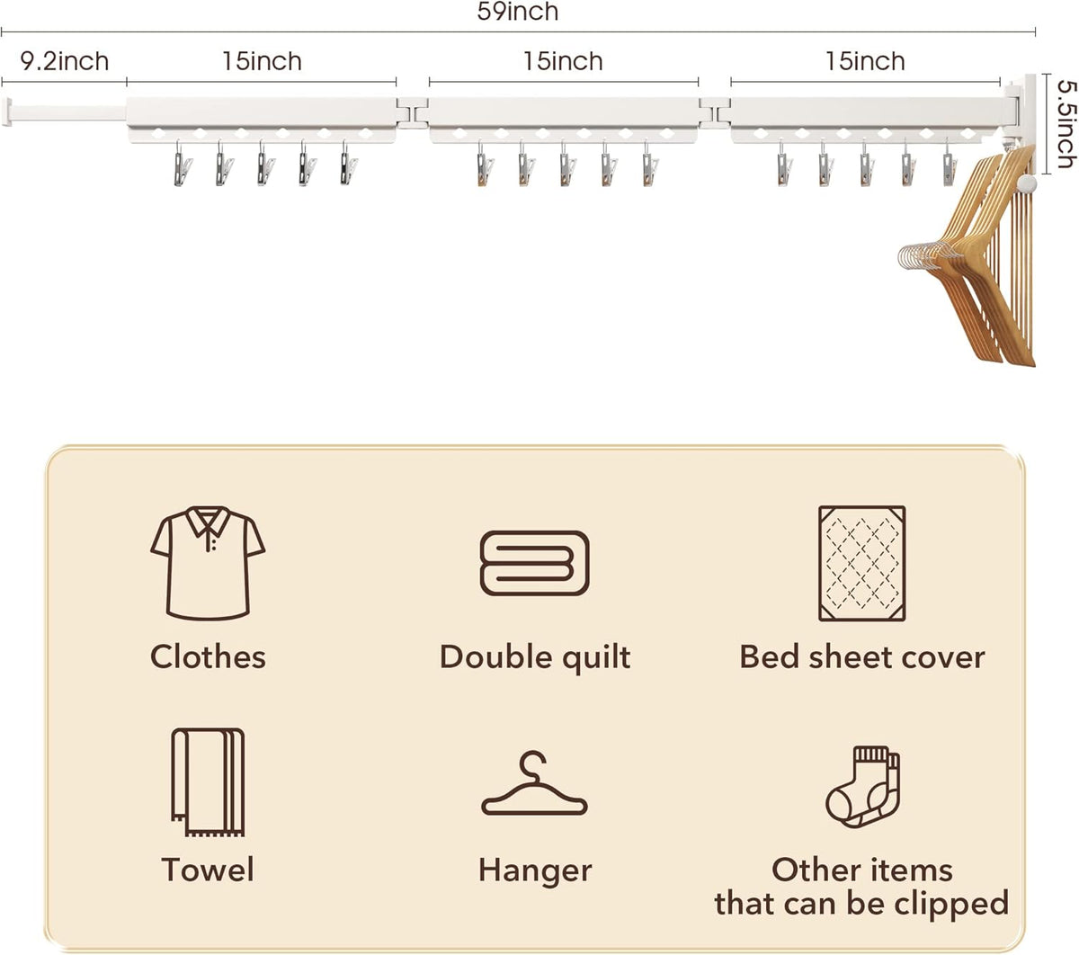 Wall Mounted Clothes Hanger,Clothes Drying Rack,Laundry Rack Wall Mount,Drying Rack