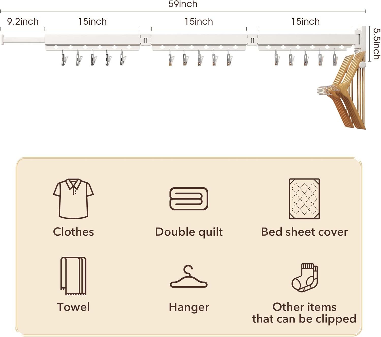 Wall Mounted Clothes Hanger,Clothes Drying Rack,Laundry Rack Wall Mount,Drying Rack