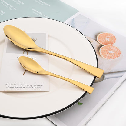 24-Piece Gold Flatware, Mirror 18/10 Stainless Steel Modern & Luxury Dinnerware Set With Serrated