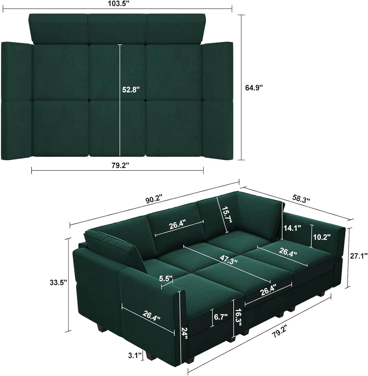 Belffin Modular Velvet Sectional Sofa with Chaise Lounge Sectional Sleeper Sofa with Storage Chaise