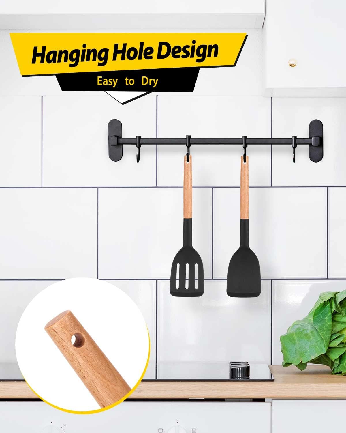 Pack of 2 Silicone Cooking Spatula, Heat Resistant Solid Turner, Non Stick Slotted Spatulas with