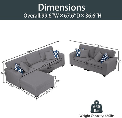L Lengend Vansen Modular Sectional Sofa U Shaped Couch with Ottoman Modern Reversible Corner