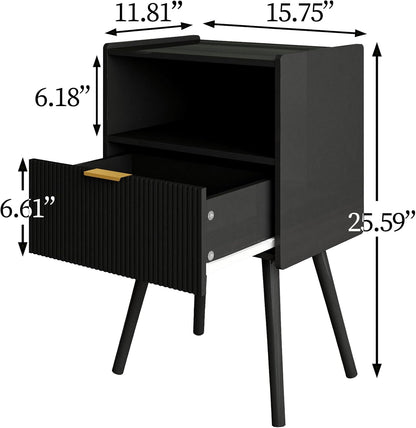 Nightstand,Modern Bedside Table with Storage Drawer and Open Wood Shelf, Accent Night Stand with
