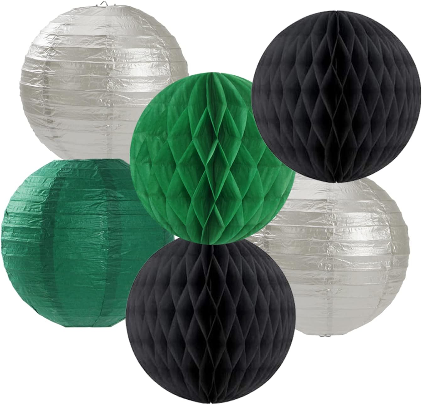 Black-Green Silver Party-Decorations Streamers Lanterns - 14pcs Graduation 2025 Paper Lanterns