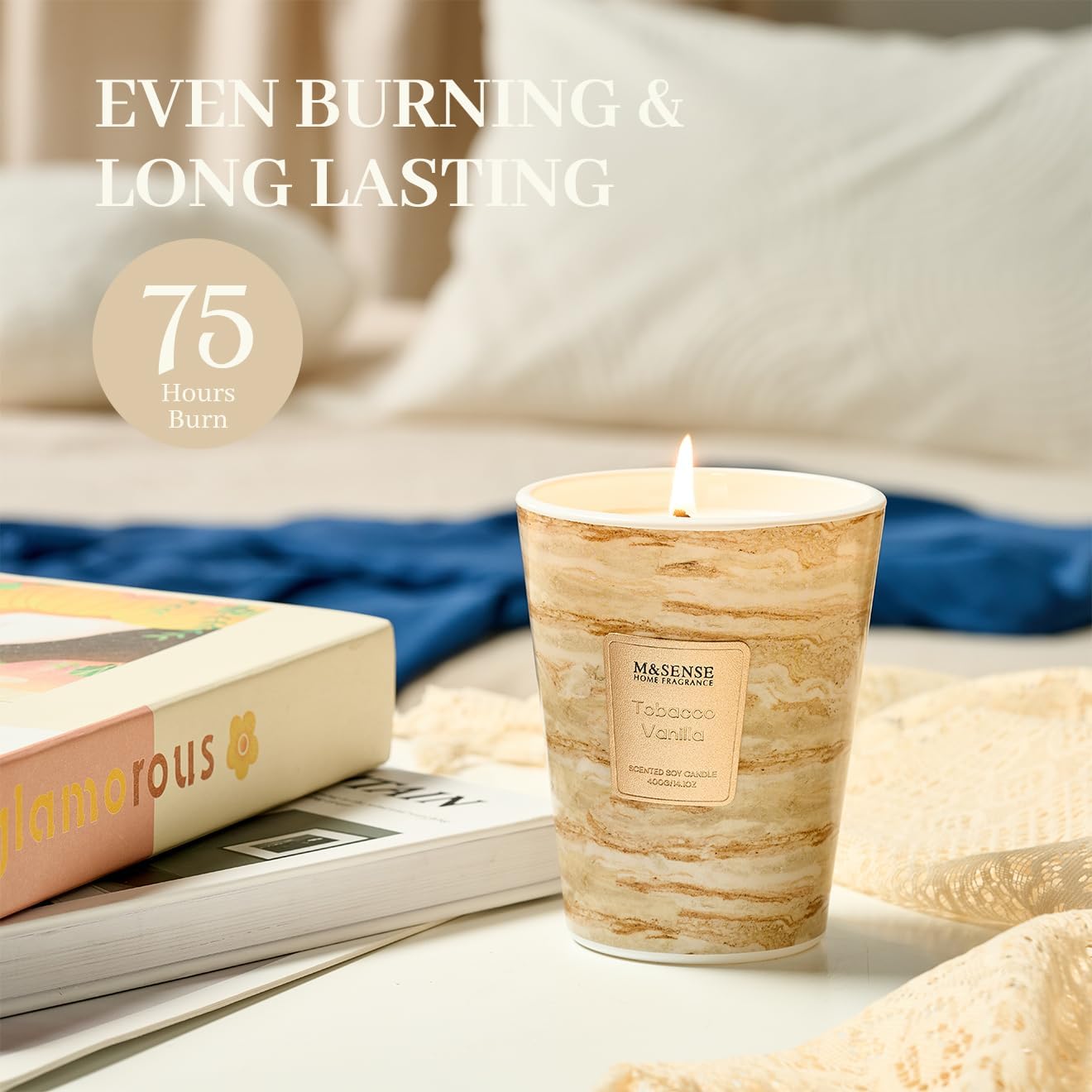 M&SENSE TobaccoVanilla Scented Candles for Home, Lead-Free Wick Highly Scented Jar Candles, 14.1 Oz