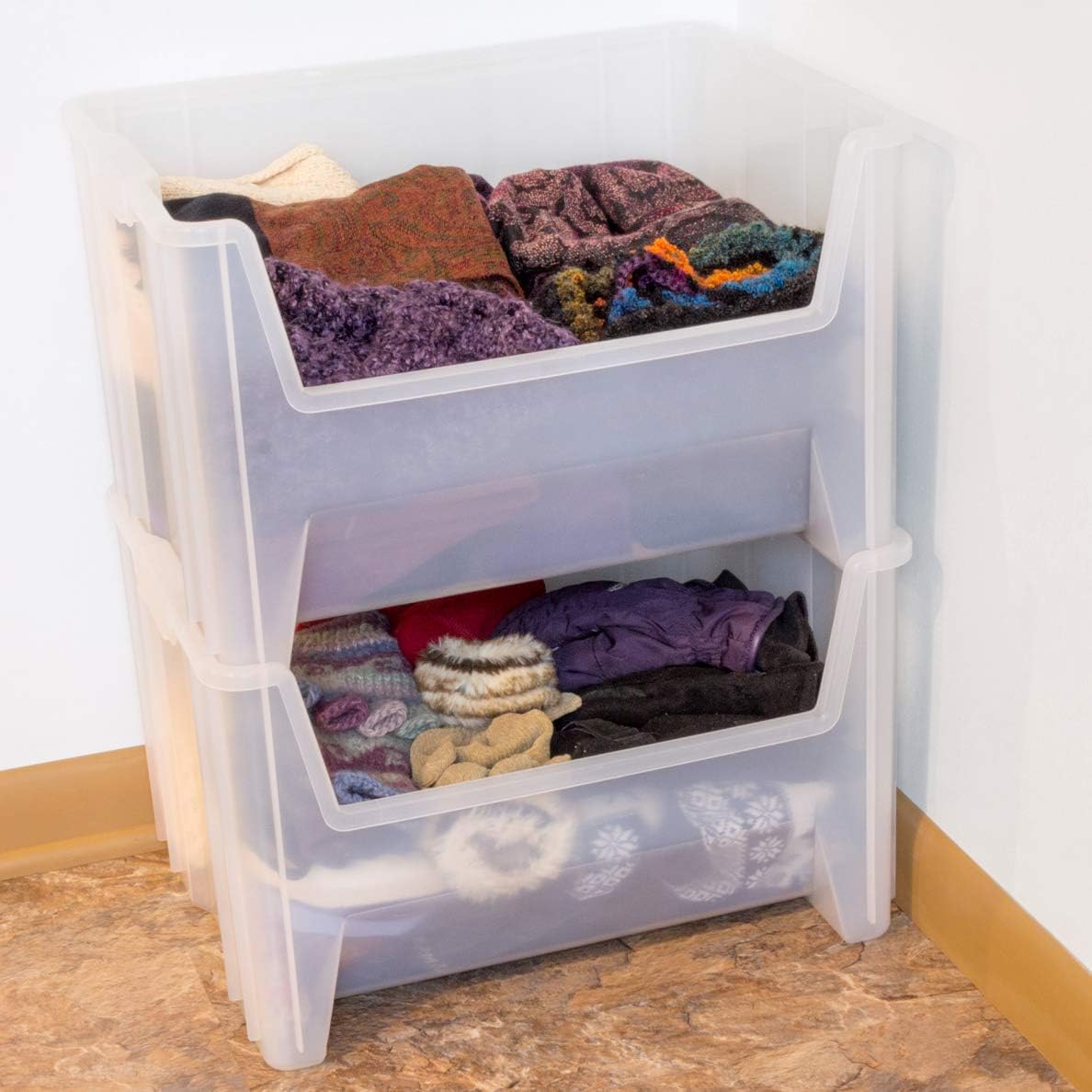 Akro-Mils 13017 Stak-N-Store Stackable Storage Bins, Heavy Duty Garage Storage Containers, Open