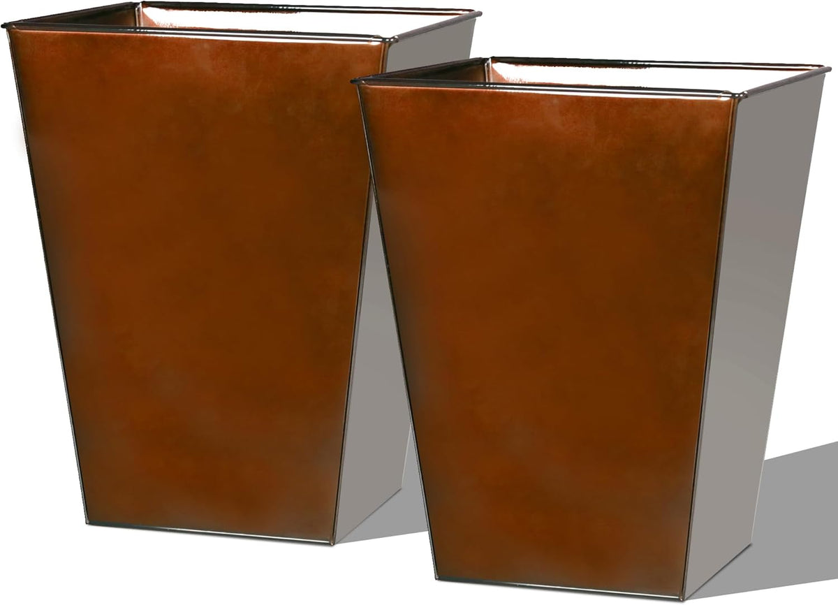 Worth Garden Large Metal Glazed Floor Planter Set of 2-14" Dia x 18" H - Luxurious Glossy Finish
