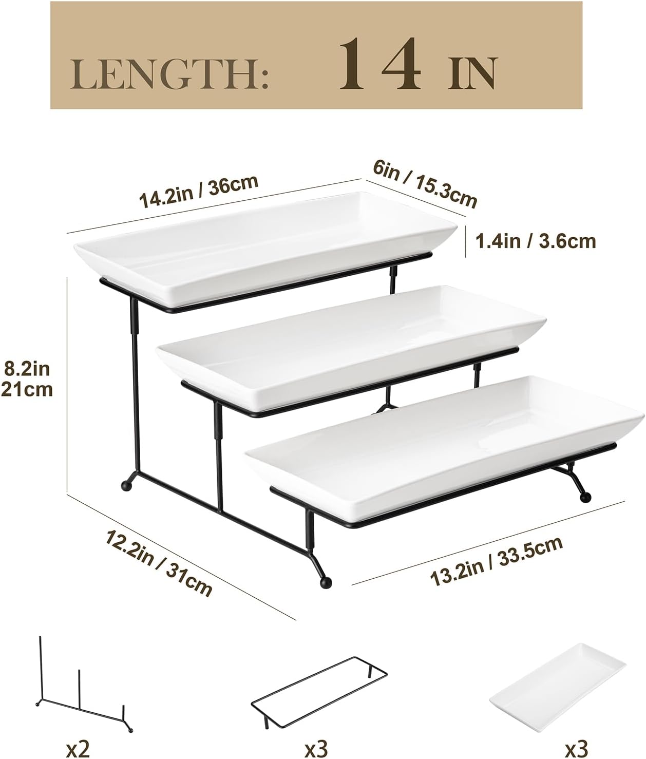 MALACASA 3 Tier Serving Tray, Porcelain Tiered Cupcake Stand, Ceramic Elevated Serving Platter with