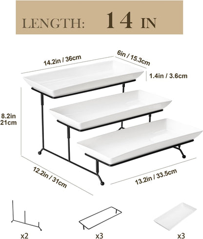 MALACASA 3 Tier Serving Tray, Porcelain Tiered Cupcake Stand, Ceramic Elevated Serving Platter with