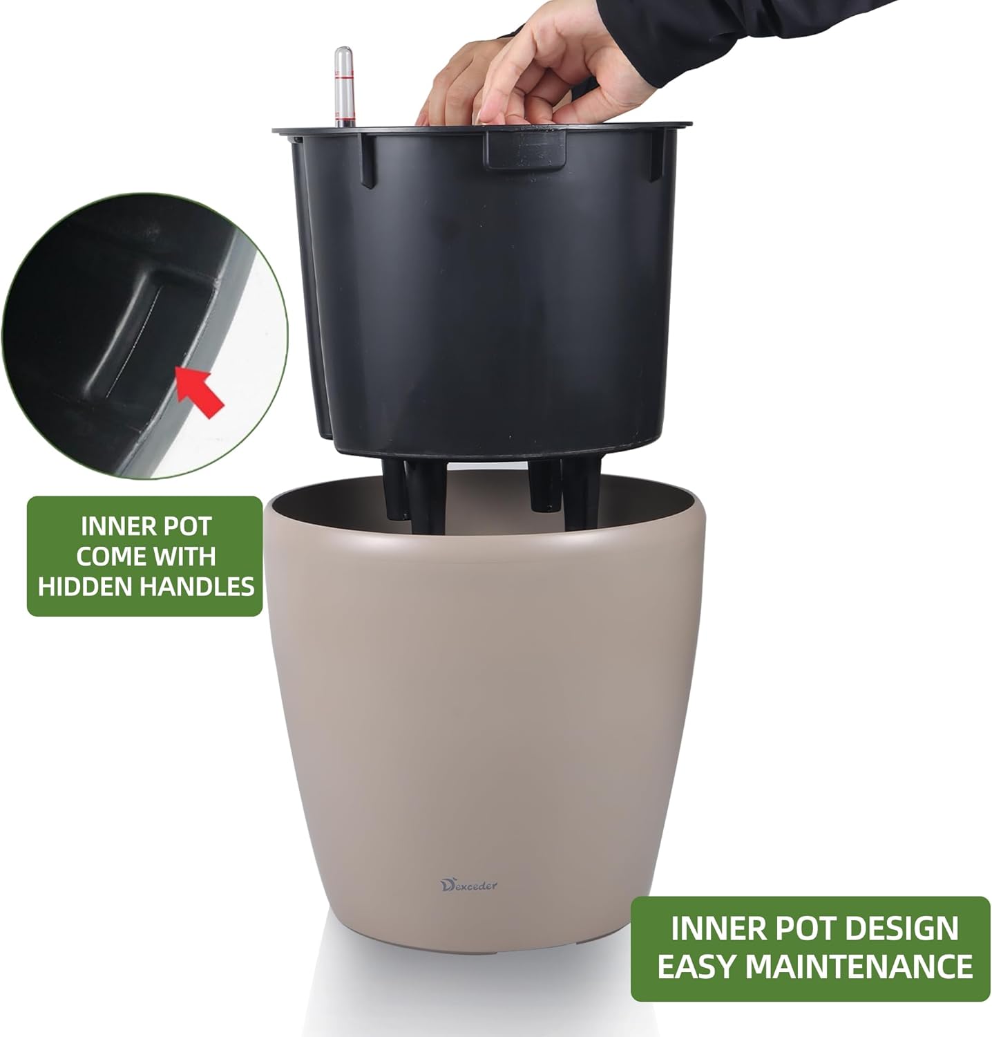 Dexceder 11x10 Inches Self Watering Planter Indoor Outdoor, Inner Pot Design, Thickened Table