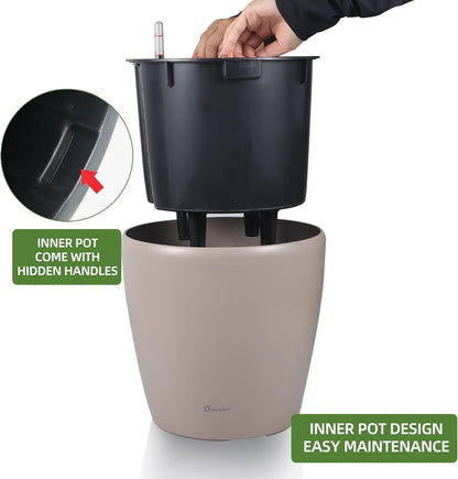 Dexceder 11x10 Inches Self Watering Planter Indoor Outdoor, Inner Pot Design, Thickened Table