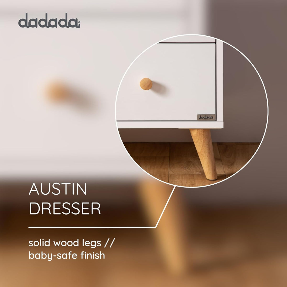 dadada Austin 5-Drawer Dresser for Nursery and Bedroom - Modern Design, Large Storage, Baby-Safe