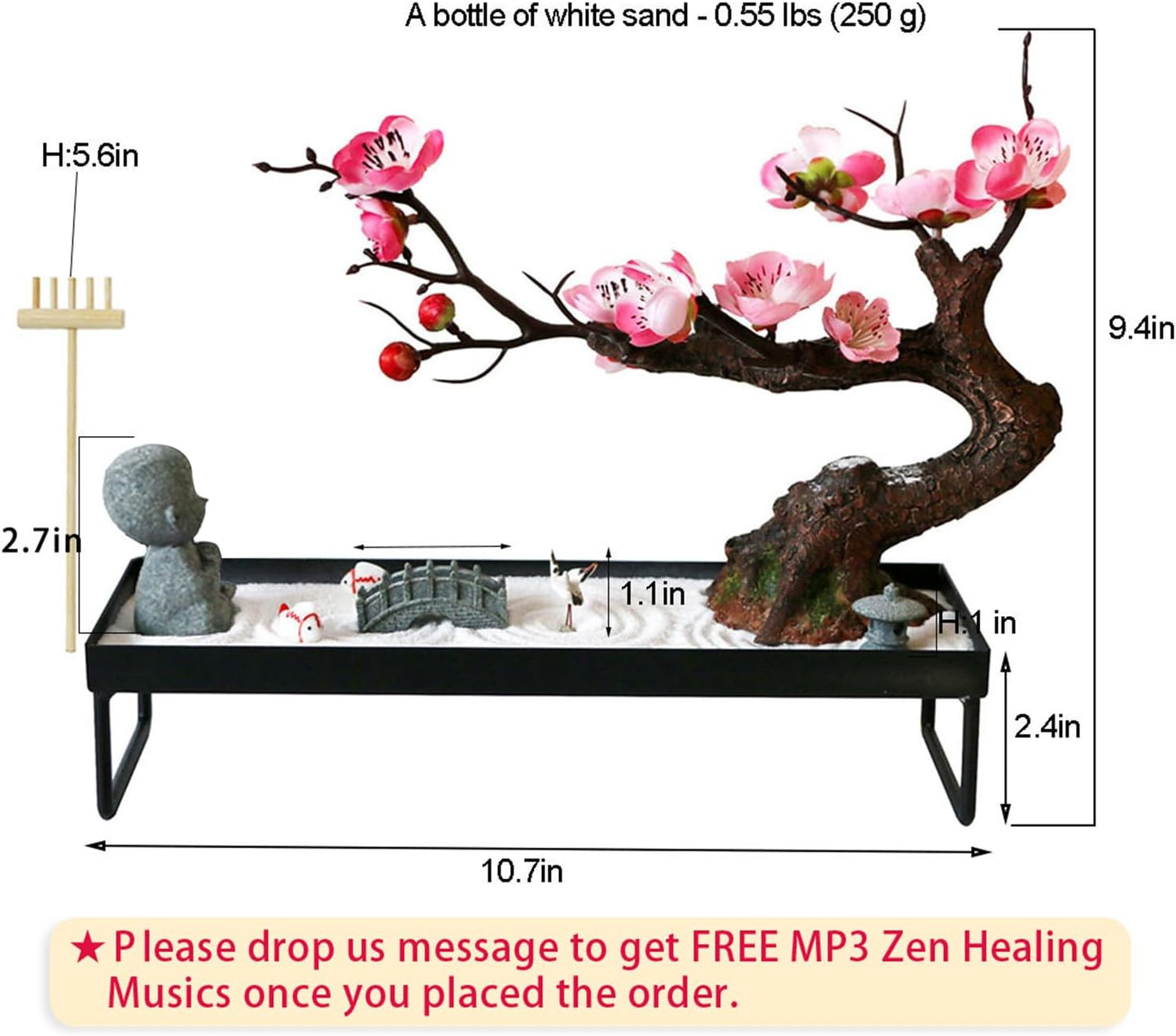 Mini Zen Garden Kit for Desk Tabletop Rock Sand Tray Therapy Kit Office Stress Relief Spiritual