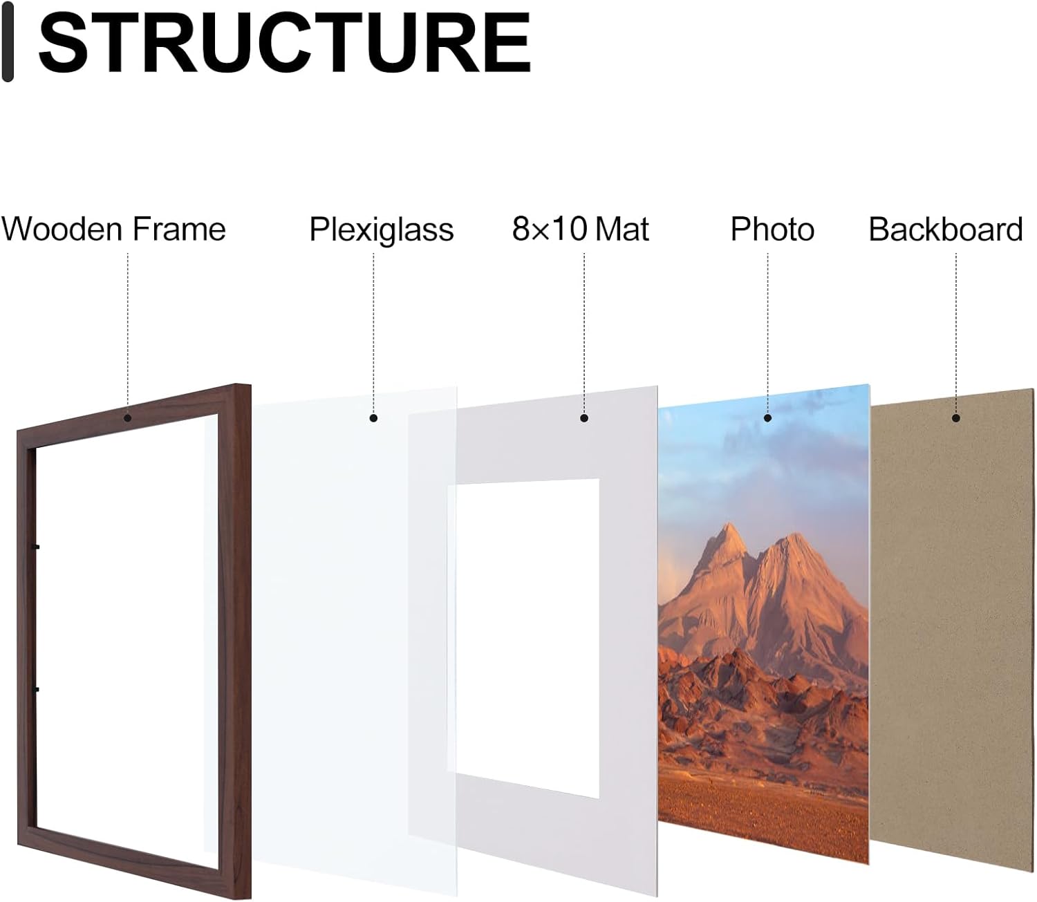 Vittanly 11x14 Picture Frames Set of 9, Shatter Resistant Plexiglass, Display 8x10 Pictures with