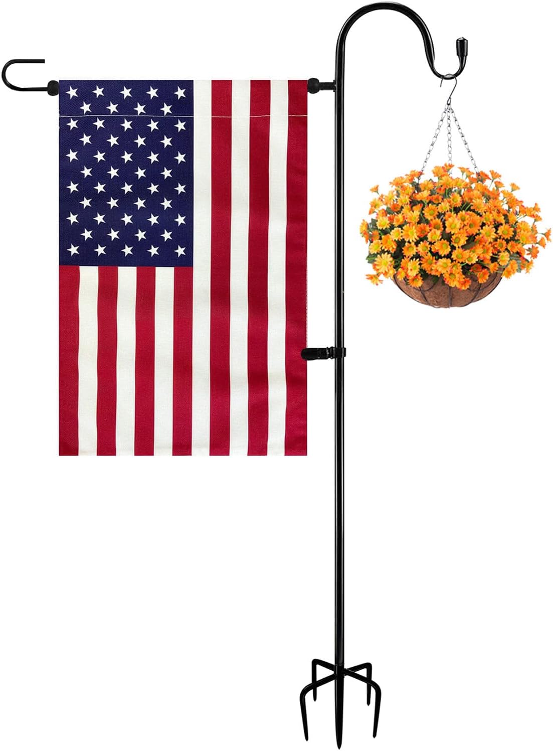TOPFLAGS Garden Flag Stand with American Flag Garden Flag Metal Yard Flag Holder Pole Stake Small