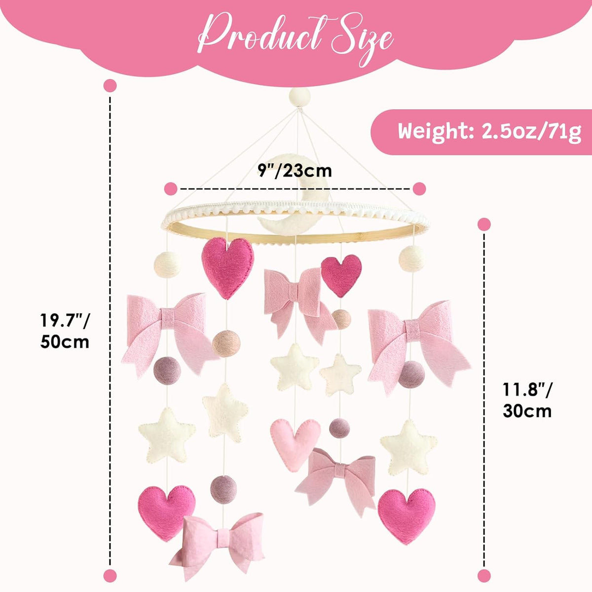 Baby Mobile for Crib Pink Bow Baby Crib Mobile for Girls Handmade Coquette Bow Nursery Decor for
