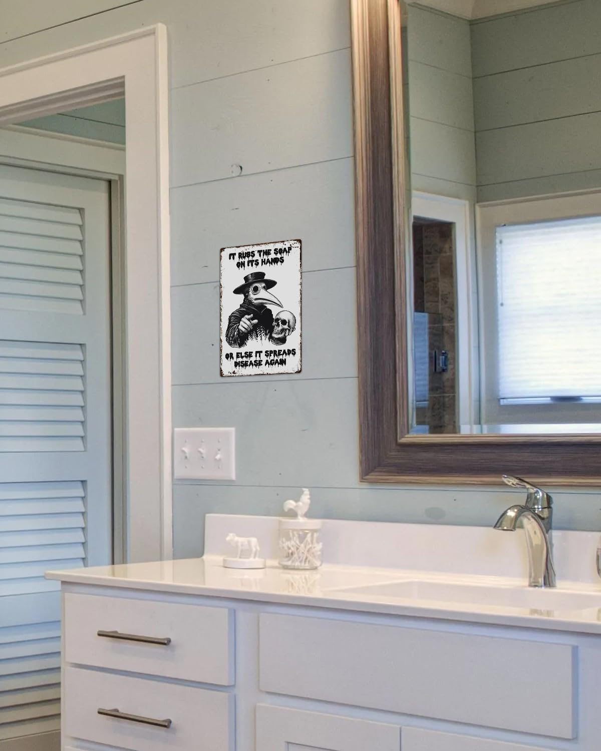 ALKB Halloween Bathroom Decor 8 x 12 Inch - Goth Plague Doctor Metal Tin Sign,Gothic Lovers