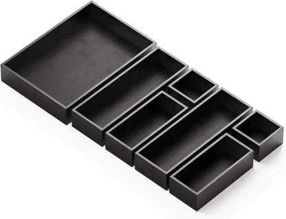 SpaceAid 7-Piece Bamboo Drawer Organizer Storage Boxes Set, Wood Tray Junk Drawer Organizers