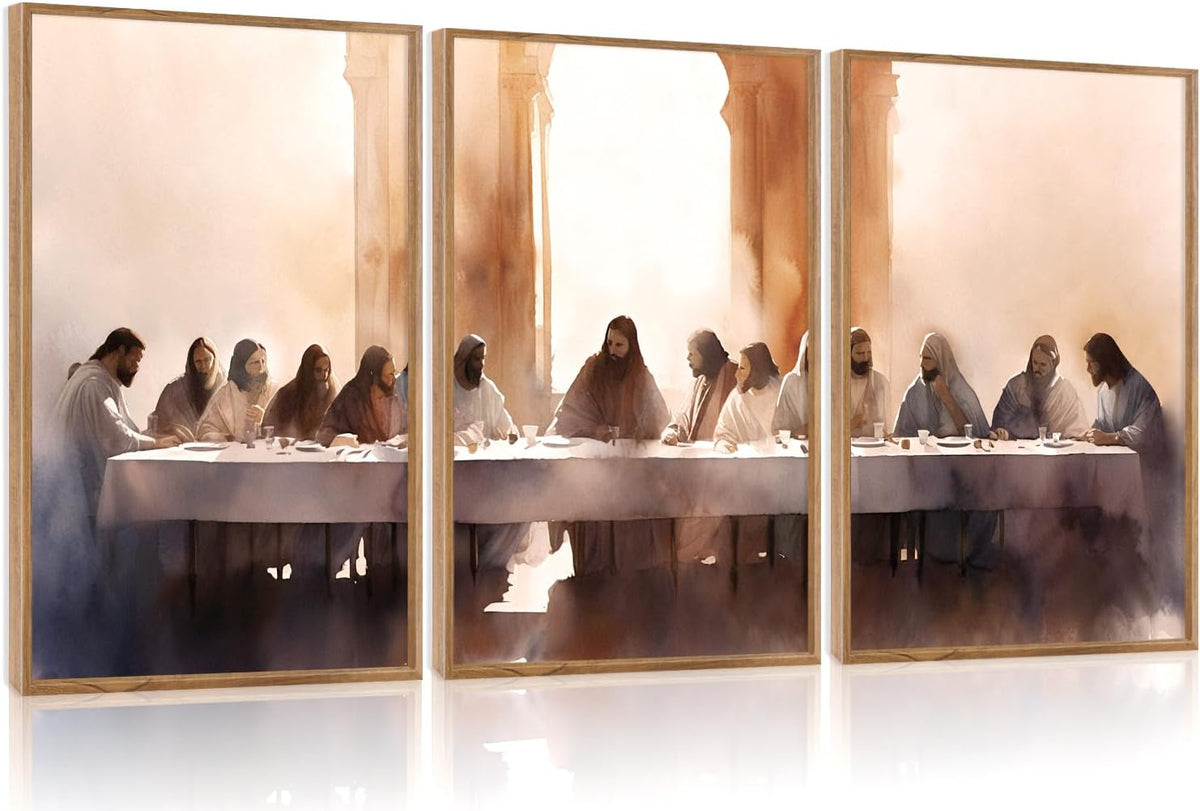 Aurlan Jesus Last Supper Bible Story Wall Art(16"x24"), 3PCS Boho Christ Christian Easter Gifts