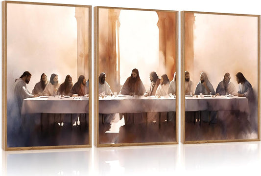 Aurlan Jesus Last Supper Bible Story Wall Art(16"x24"), 3PCS Boho Christ Christian Easter Gifts