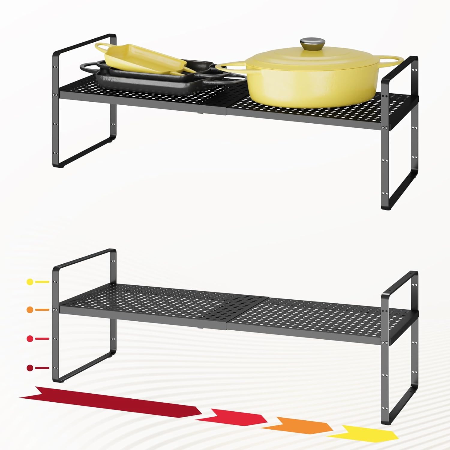 Hole Pattern Expandable Shelf Organizer,2Pack 10.2" Wide Easy to Assemble Cabinet Organizer Shelf