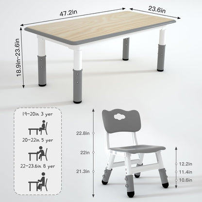 Kids Study Table and 6 Chairs Set,Height Adjustable Table and Chairs for Children and