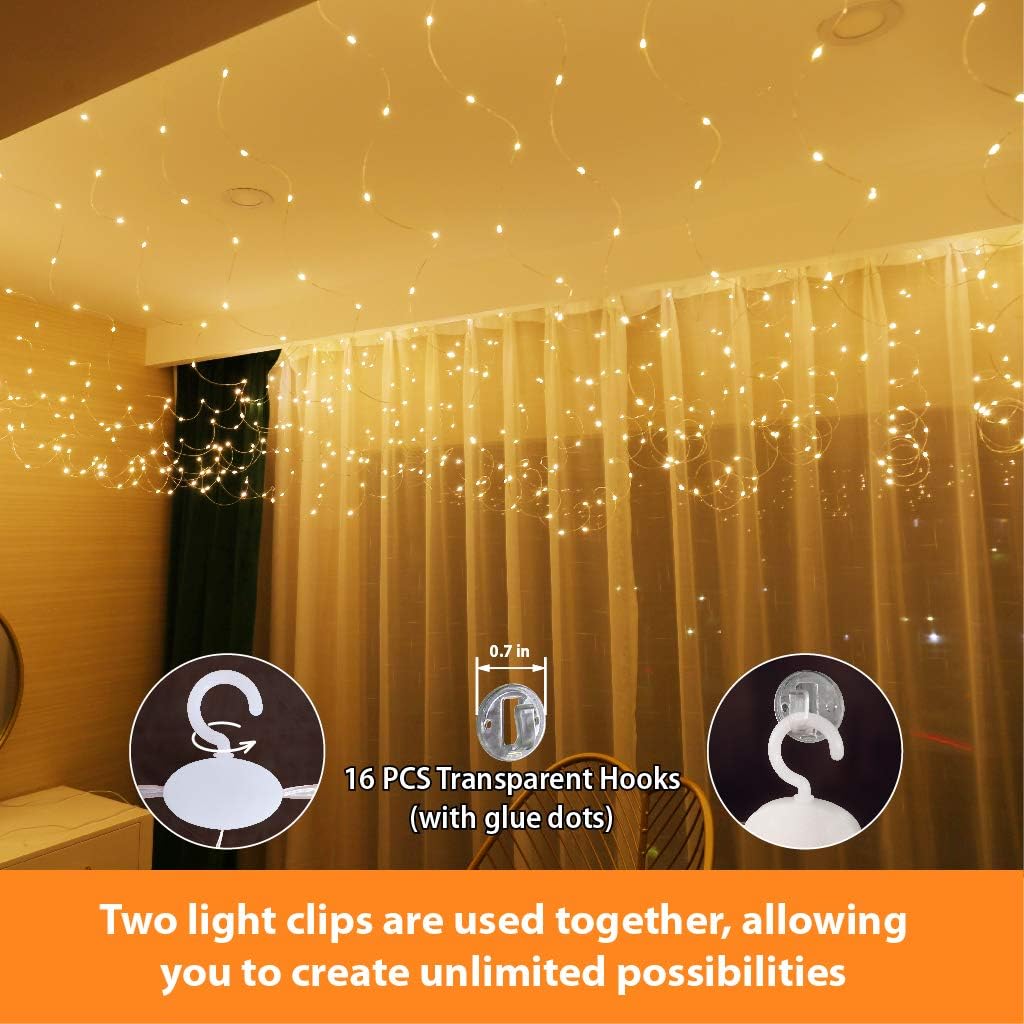 HXWEIYE 2 Pack Warm White 300LED Curtain Fairy Lights, 9.8x9.8Ft Led String Light with Rotating