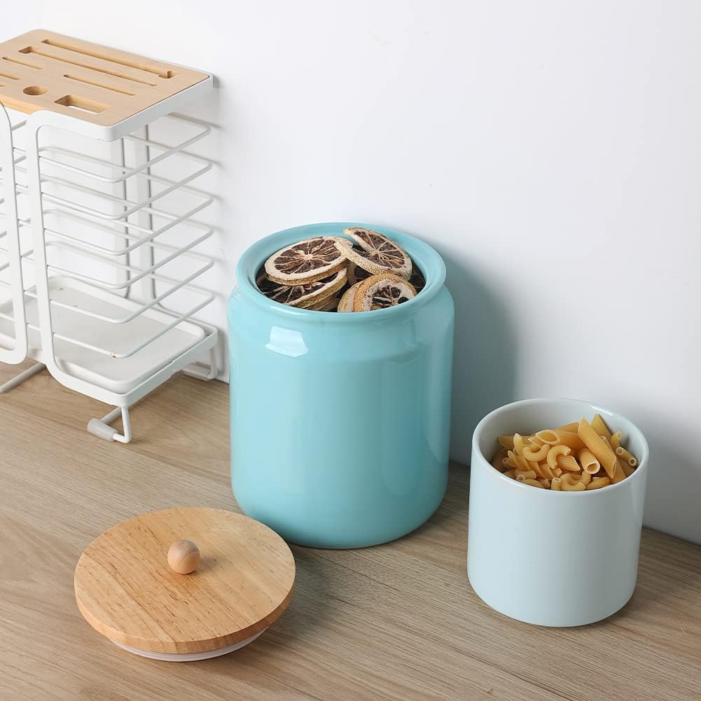 Sweejar Ceramic Kitchen Canisters, 58 FLOZ Porcelain Food Storage Jar with Airtight Seal Wooden