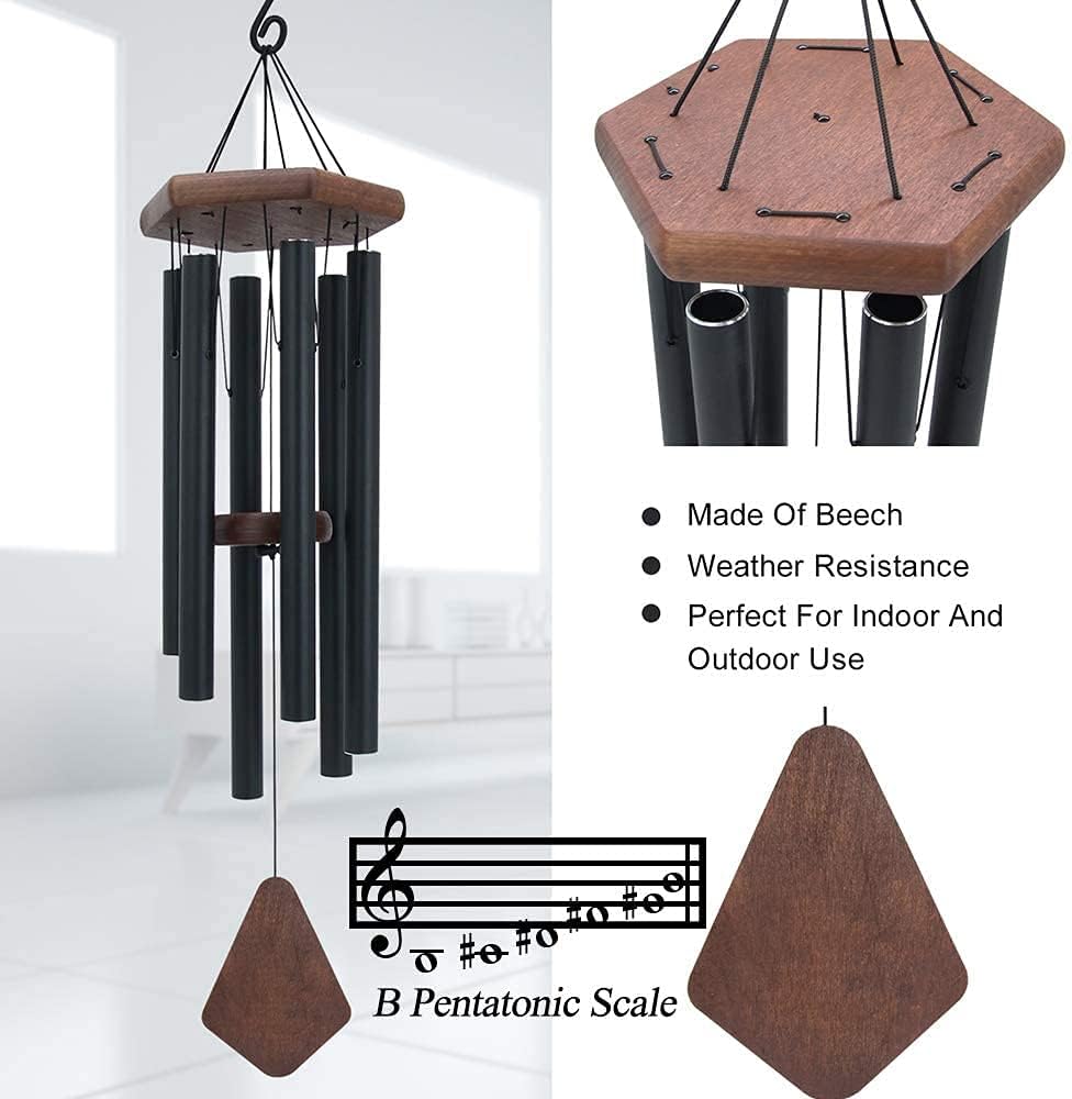 Wind Chimes for Outside, 30" Black Aluminium Wind Chime with Wind Catcher, Outdoor Garden Patio