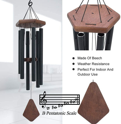 Wind Chimes for Outside, 30" Black Aluminium Wind Chime with Wind Catcher, Outdoor Garden Patio