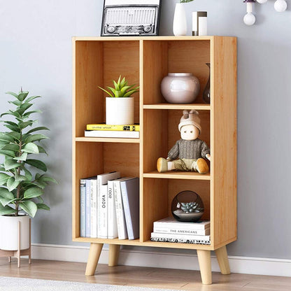 IOTXY Wooden Open Shelf Bookcase - 3-Tier Floor Standing Display Cabinet Rack with Legs, 5 Cubes