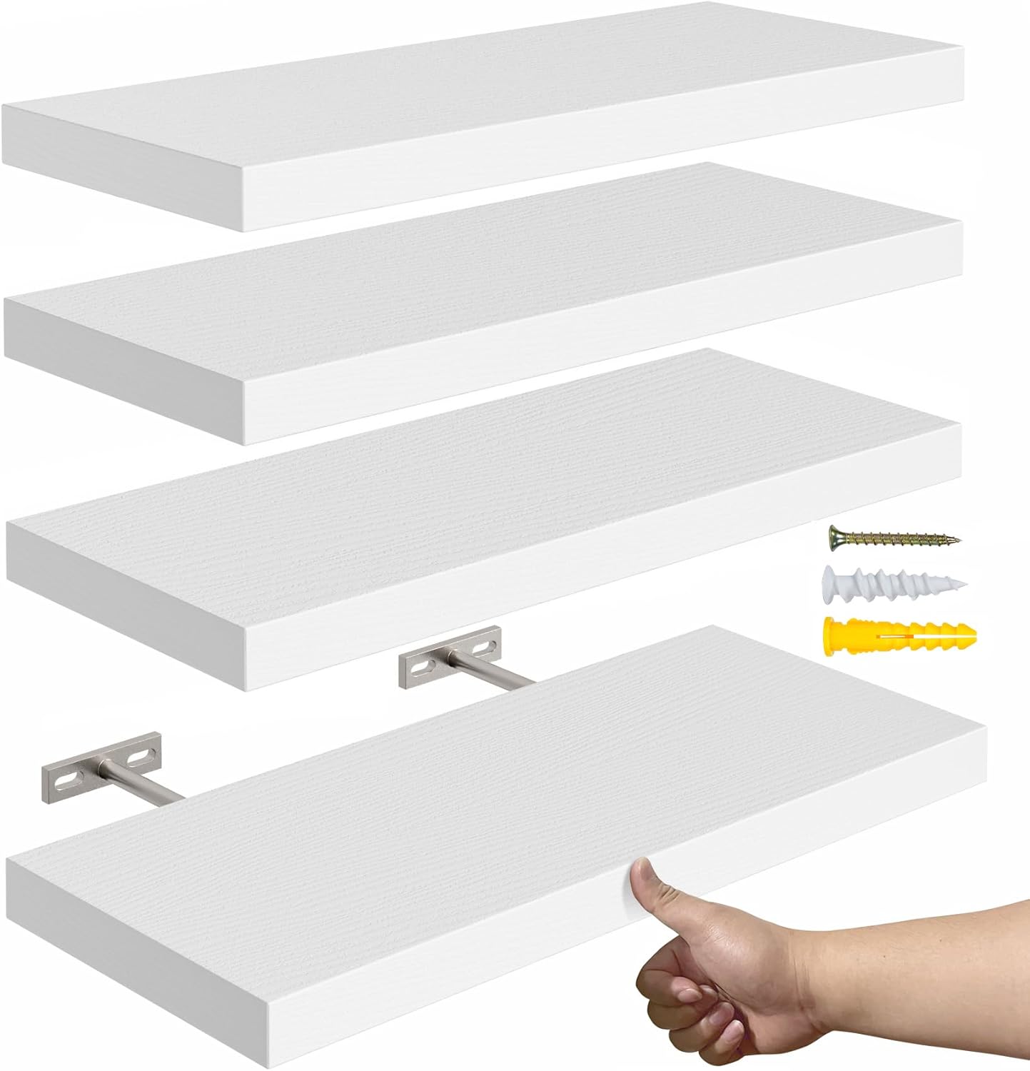 16’’White Floating Shelves for Wall Set of 4,Rustic Wood Shelf for Room Decor/Storage/Display,Small