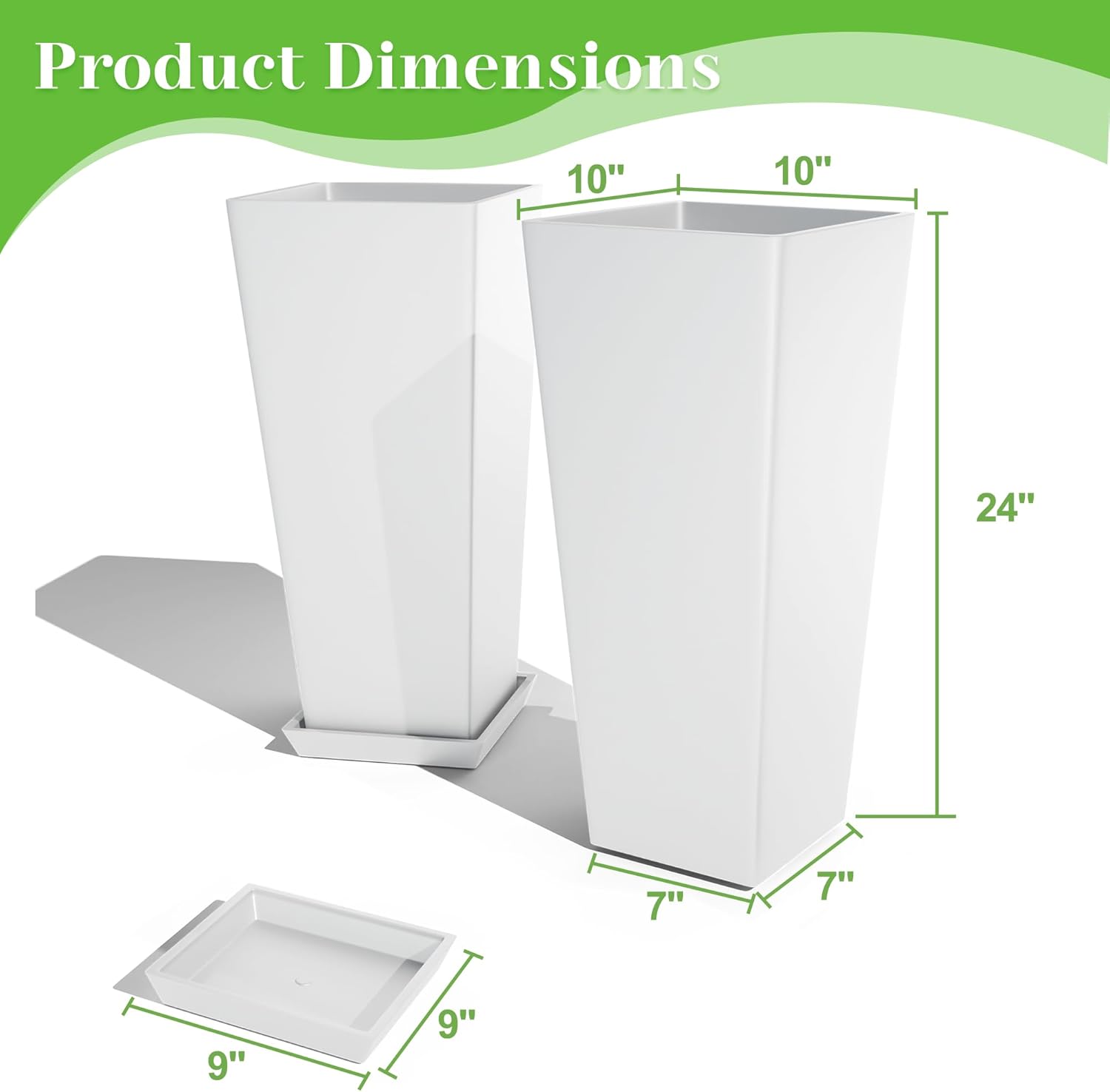 FENCY Set of 2 Tall Planters for Outdoor Plants, 24 Inch Large Tapered Pots with Drainage Trays