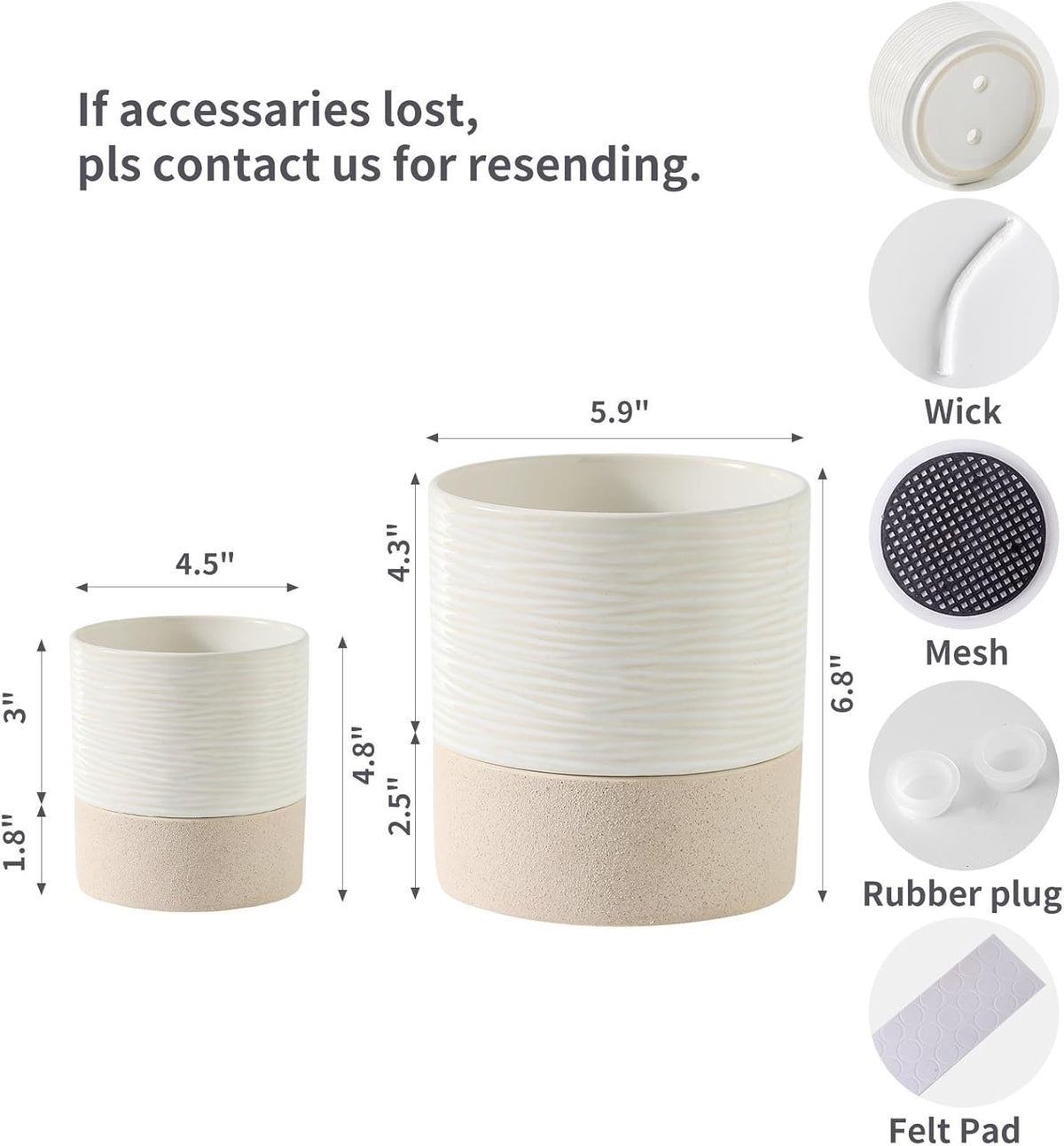 Nihow Self Watering Plant Pot for Indoor Plants: 4.5+6 Inch Ceramic Planter with Drainage Hole &