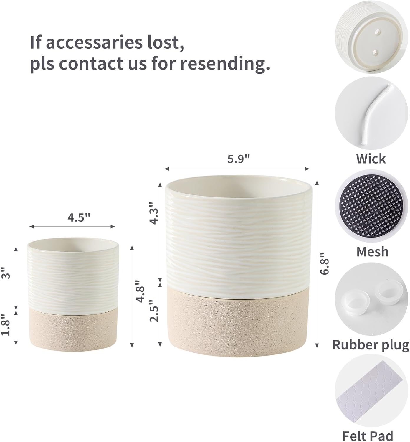 Nihow Self Watering Plant Pot for Indoor Plants: 4.5+6 Inch Ceramic Planter with Drainage Hole &