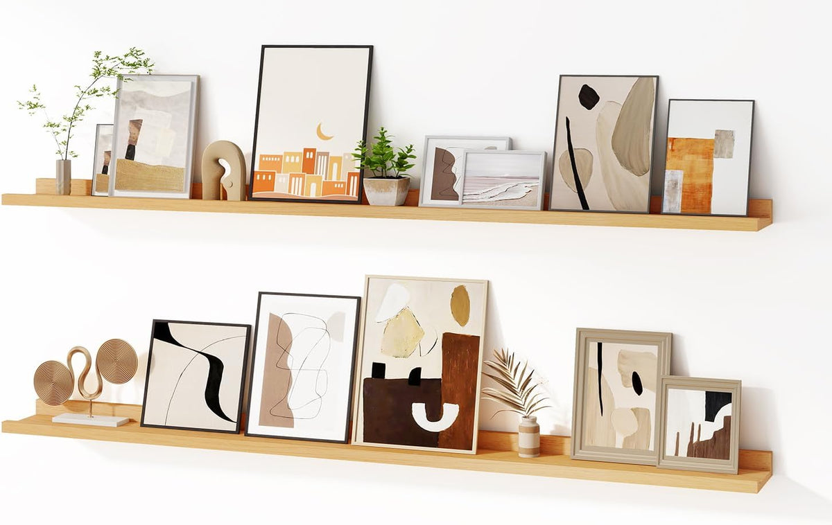 Floating Picture Ledge Shelves for Wall Set of 2, 55 Inches Picture Shelf with Ledge, Nursery Book